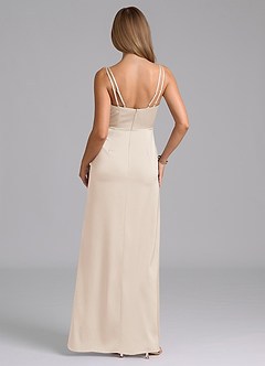 Azazie Leo Final Sale White Alabaster Sheath Pleated Stretch Satin Dress image3