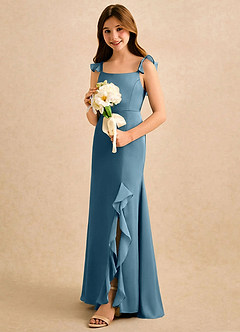 Azazie Novalie Girls Formal Flower Girl Klänningar Klänning Sjöjungfru i Stretch Satin Rosett image2