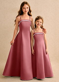 Azazie Izel Girls Formal Robe Demoiselle D'honneur Fillette Robe Trapèze en Mat Satiné Plissée Ivory Antique Rose image2