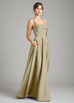 Azazie Shaude Bridesmaid Dresses Moss Green A-Line Pleated Stretch Satin Dress image12