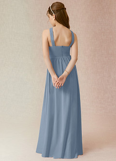 Azazie Jiya Vestido de Azul Polvoriento de Gasa/ Chiffon de Acampanado con Plisado image2