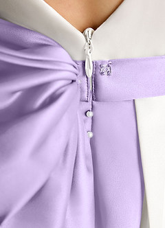 Azazie Cherry Flower Girl Dresses Ivory Lilac Ball-Gown Pleated Matte Satin Dress image6