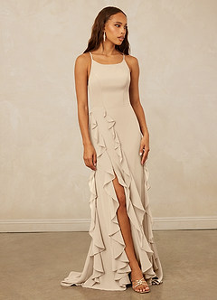 Christian Siriano Bridal for Azazie 1006 Bridesmaid Dresses Champagne Mermaid Ruched Chiffon Dress image1