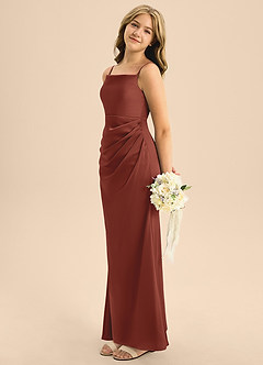 Azazie Renna Junior Auburn A-Line Pleated Stretch Satin Dress image3