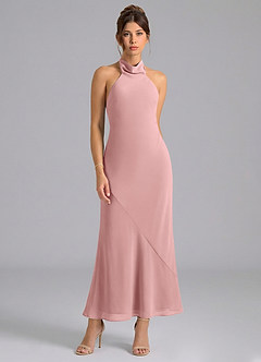 Azazie Velli At-home Try On Dresses Dusty Rose Mermaid High Neck Chiffon Dress image5