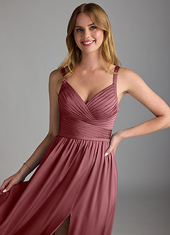 Azazie Chanel Final Sale Desert Rose A-Line Pleated Stretch Satin Dress image3