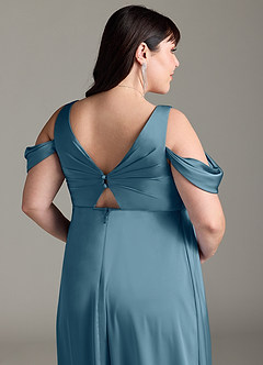 Azazie Rhea Maternity Bridesmaid Dresses A-Line Off-The-Shouler Pleated Stretch Satin Floor-Length Dress image13