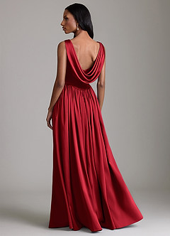Azazie Novi Bridesmaid Dresses Scarlet A-Line with Pockets Stretch Satin Dress image2