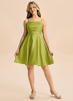 Azazie Miko Junior Lemongrass A-Line Pleated Stretch Satin Dress image5