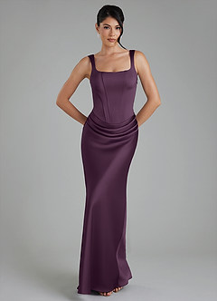 Azazie Etta Brautjungfernkleider Meerjungfrau-Linie Korsett Stretch-Satin Kleid Pflaume image1