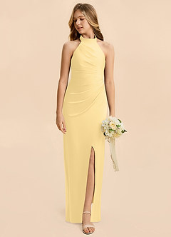 Azazie Jemma Junior Butter Sheath Ruched Stretch Satin Dress image3