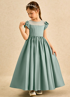Azazie Toffee Abiti da Ragazza di Fiori Abito Stile Principessa in Raso Opaco Fiocco Salvia Argentata image4