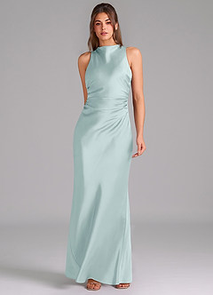 Azazie Evadne Robes de demoiselle d'honneur Robe Trapèze en Satin extensible Plissée Brume image3