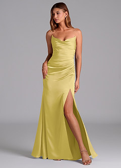 Azazie Claudelle Robes de demoiselle d'honneur Robe Sirène en Satin extensible Bustier Canari image1