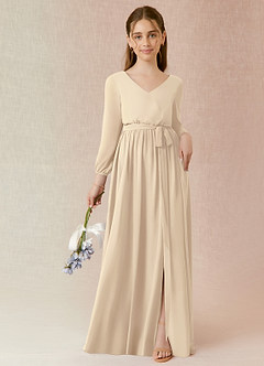 Azazie Angelica Junior Champagne A-Line Pleated Chiffon Dress image1
