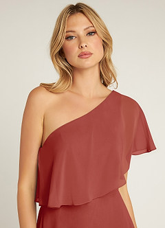 Azazie Lizzy Bridesmaid Dresses Terracotta A-Line One Shoulder Chiffon Dress image7