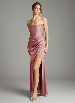 Azazie Leonis Bridesmaid Dresses Dusty Rose Mermaid Pleated Stretch Satin Convertible Dress image1