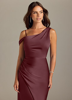 Azazie Madelyn Brautjungfernkleider Wandelbar Meerjungfrau-Linie Schulterfrei Stretch-Satin Kleid Sangria image5