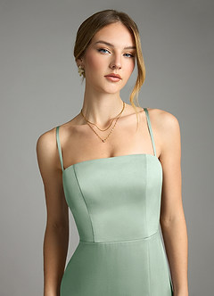 Azazie Wren Bridesmaid Dresses Agave A-Line Strapless Stretch Satin Convertible Dress image3