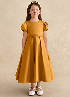 Azazie Princess Vestidos de florista Vestir Caramelo de Cetim fosco de Linha A com Plissado image5