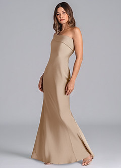 Azazie Driea Brudtärnklänningar Klä av Sjöjungfru i Stretch Satin Ena axeln Taupe image6