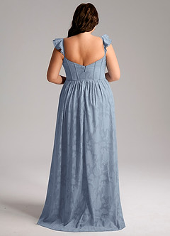 Azazie Denisse At-home Try On Dresses Dusty Blue A-Line Ruched Floral Burnout Dress image8