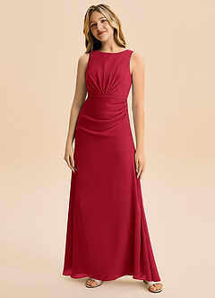 Azazie Floris Junior Vestido de Escarlata de Gasa de Corte en A con Plisado image4