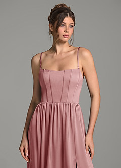 Azazie Delphina Bridesmaid Dresses Dusty Rose A-Line Corset Stretch Satin Convertible Dress image2