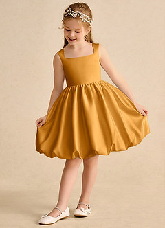 Azazie Nirvana Robe Demoiselle D'honneur Fillette Robe Princesse en Mat Satiné Rayé Caramel écossais image3