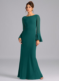 Azazie Leone Bridesmaid Dresses Peacock Mermaid Corset Chiffon Dress image1