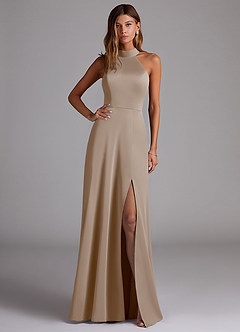 Azazie Myra Brautjungfernkleider A-Linie Seitliche Cut-Outs Stretch-Satin Kleid Taupe image1