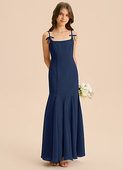 Azazie Evey Junior Abito Sirena in Chiffon Plissettato Marino Scuro image4