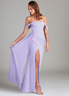 Azazie Amyra Bridesmaid Dresses Lilac Sheath Off the Shoulder Chiffon Convertible Dress image3