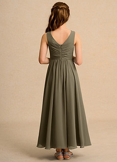 Azazie Ducky Girls Formal Robe Demoiselle D'honneur Fillette Robe Trapèze en Mousseline de soie Plissée Vert Saule image2