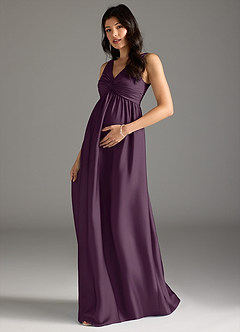Azazie Yetta Maternity Bridesmaid Dresses A-Line Pleated Stretch Satin Floor-Length Dress image1