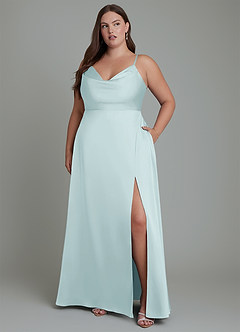 Azazie Sarella Robes de demoiselle d'honneur Robe Trapèze en Satin extensible Plissé Brume image10