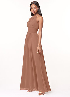 Azazie Bonnie Bridesmaid Dresses Bronzer A-Line Keyhole Ruched Chiffon Dress image2