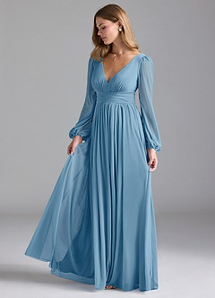 Azazie Norah Bridesmaid Dresses Steel Blue A-Line Mesh Dress image4