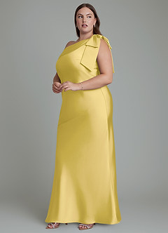 Azazie Yuanna Bridesmaid Dresses Canary Mermaid One Shoulder Stretch Satin Dress image13