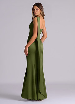 Azazie Inara Bridesmaid Dresses Olive Mermaid Pleated Stretch Satin Dress image6