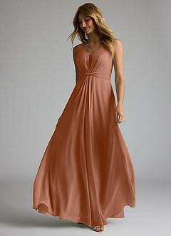 Azazie Gina Bridesmaid Dresses Bronzer A-Line V-Neck Pleated Chiffon Dress image2