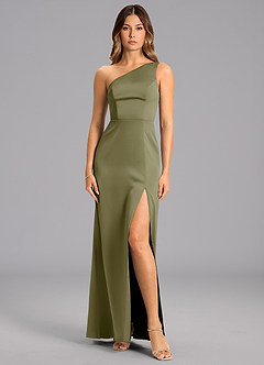 Azazie Phaedra Jurken voor bruidsmeisjes Jurk van Stretch Satijn met A-Lijn One-Shoulder Pistache image1