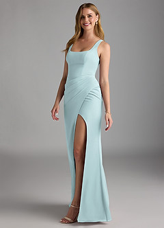 Azazie Mero Bridesmaid Dresses Mist Sheath Pleated Chiffon Dress image7