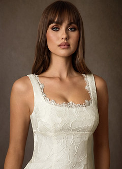 Azazie Janet Wedding Dresses Antique White A-Line Square Neckline Floral Jacquard Dress image8