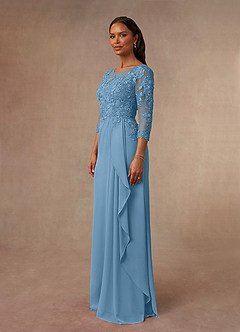 Azazie Calanthe Mother of the Bride Dresses Steel Blue A-Line Scoop Chiffon Dress image2