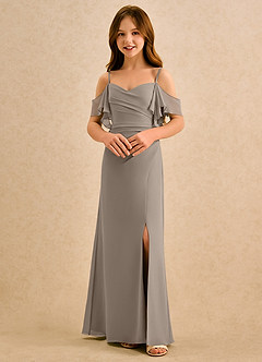 Azazie Pippy Girls Formal Robe Demoiselle D'honneur Fillette Robe Trapèze en Mousseline de soie Encolure en Forme de Cœur Taupe image4