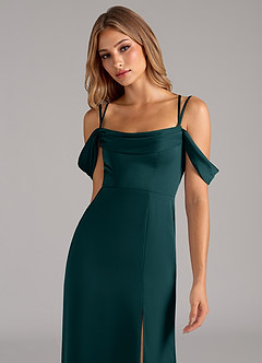 Azazie Callan Bridesmaid Dresses Pine A-Line Pleated Stretch Satin Convertible Dress image6