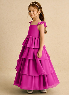 Azazie Boba vestidos de niña de las flores Vestido de Fucsia de Gasa de Corte En A con Escote Cuadrado image7