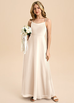 Azazie Shale Junior White Alabaster A-Line Bow Chiffon Dress image5