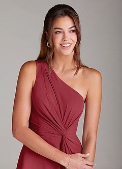 Azazie Brooke Robes de demoiselle d'honneur Robe Trapèze en Mousseline de soie Une épaule Grenade image4